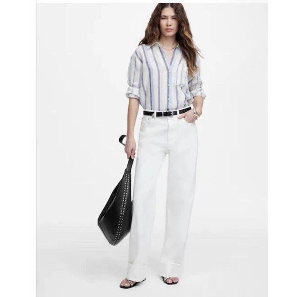 Madewell Women’s Low-Slung Baggy Crop White Jeans Size 31 Button Fly $138